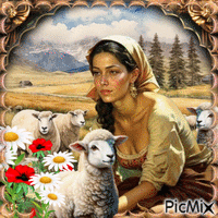 Женщина с овцами, - Free animated GIF