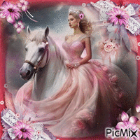 Princesa a caballo en tonos rosa
