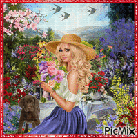 Femme dans un beau jardin. - GIF animado gratis