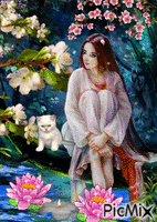Chica con lotos - GIF animado grátis