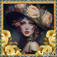 WOMAN WITH FLOWER HAT - Free animated GIF