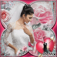 La mariée avec un bouquet - GIF animé gratuit