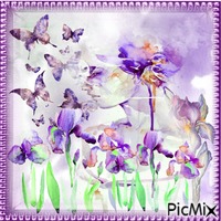 lady with irises - GIF animé gratuit