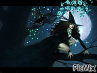 ведьма в ночи - Бесплатный анимированный гифка