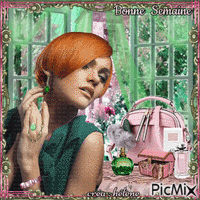 " La femme et son parfum" _ tons vert et rose