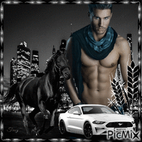 American Mustang horse and car - Gratis geanimeerde GIF