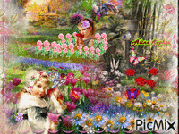 Girl`s in Garden by Aline Sophie - Free animated GIF
