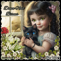 petite fille et son chat Animated GIF