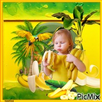 Little Girl Banana yellow green - бесплатно png