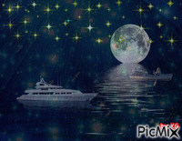 night   sea  boat  stars - Nemokamas animacinis gif