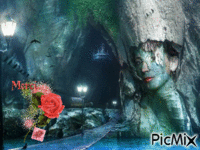 visage femme sur rocher - GIF animado gratis
