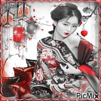 Woman oriantale en noir et rouge - GIF animé gratuit