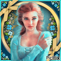 Turquoise,Gold Portrait-RM-06-13-23 - Free animated GIF