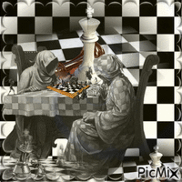 Partie D’échecs en Noir et Blanc Fantasy - GIF animado grátis