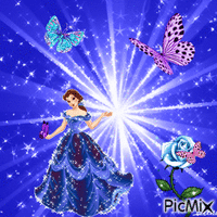 une princesse entourée de papillons - Gratis animerad GIF