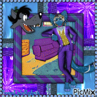 {♦}Catboi dressed as the Wolf from Nu nu pogodi!{♦} animeret GIF