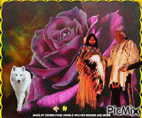 natives with rose and wolf Gif Animado