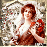 donna vintage con fiori
