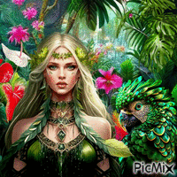 Fantasy woman in green tones GIF animé