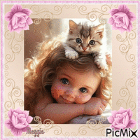 girl with kitten - GIF animé gratuit