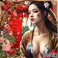 Retrato de una mujer oriental geanimeerde GIF