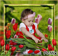 Niña con tulipanes. - Free animated GIF