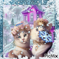Snow cats - GIF animé gratuit