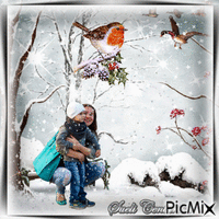 Mãe e Filho na Neve animasyonlu GIF