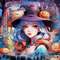 Halloween anime girl - GIF animé gratuit