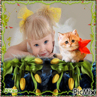 little girl -cat - Free animated GIF