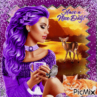 Good morning. Have a Great Day. Women, purple - GIF animado grátis