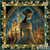 Prinzessin in Gold und Türkis Glitter - Gratis animeret GIF