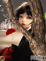 Detrás de un árbol animovaný GIF