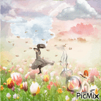 Larme féconde sur fleurs des champs animovaný GIF