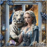Princess with white Tiger - GIF animado gratis