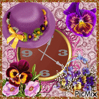 Hat, clock, flowers