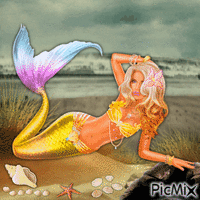 Goldie posing at the beach アニメーションGIF
