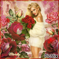 Contest !Portrait d'une femme avec des roses - Gratis animerad GIF