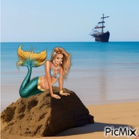 Mermaid on beach - GIF animado gratis