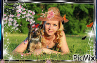 Femme avec son chien Animated GIF