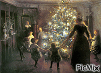 Family Dancing Around Christmas Tree - Free animated GIF