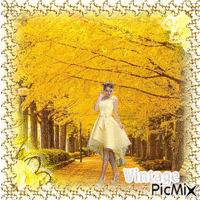 mujer en camino amarillo - Gratis geanimeerde GIF
