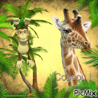 la girafe et le singe animuotas GIF