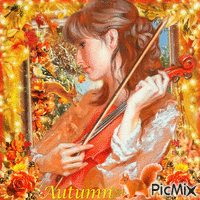 Violinist in Autumn - Бесплатный анимированный гифка
