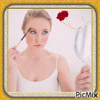Blonde woman holding mirror - Free animated GIF