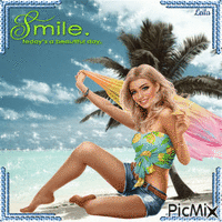 Summer. Lady on the beach. Smile, todays a beautiful day - GIF animado grátis