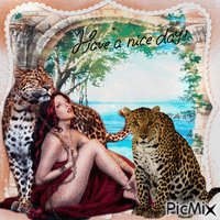 Frau und Leoparden - GIF animé gratuit