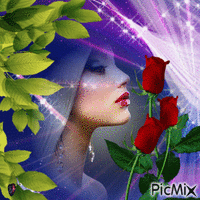 Dáma  s ružami animovaný GIF