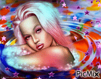 fantasy girl in colorful water - GIF animasi gratis