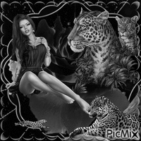 femme avec leopard - Gratis animerad GIF